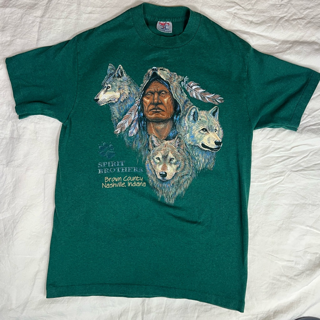 Vintage 90s Wolf Spirit Brothers T-Shirt Heet Tee Jays Usa Brown County Indiana